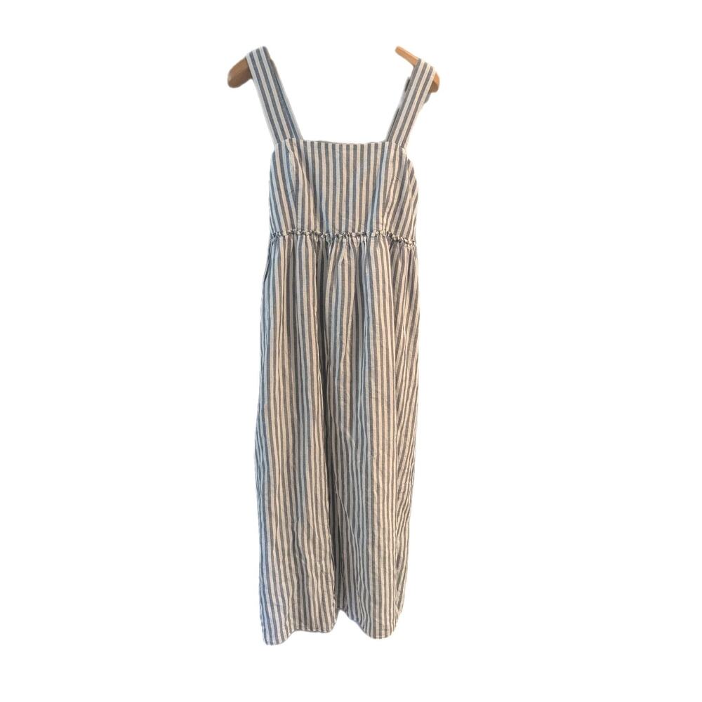 Up West Linen Cotton Blend Sleeveless Maxi Dress Blue Stripe Size L